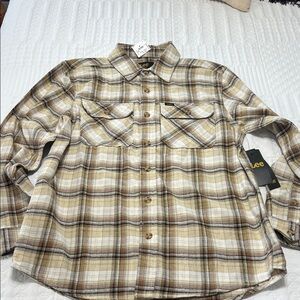 Lee Plaid Button-Up Shirt in Tan, Brown & Cream